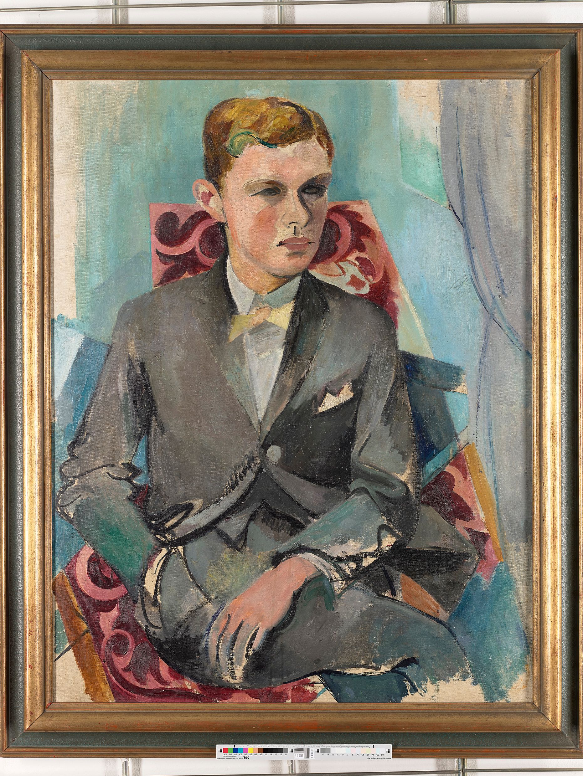 Gemälde. Portrait des jungen Max Vautier. Vautier trägt einen Anzug und sitzt. Sein Blick ist nach rechts gerichtet. 