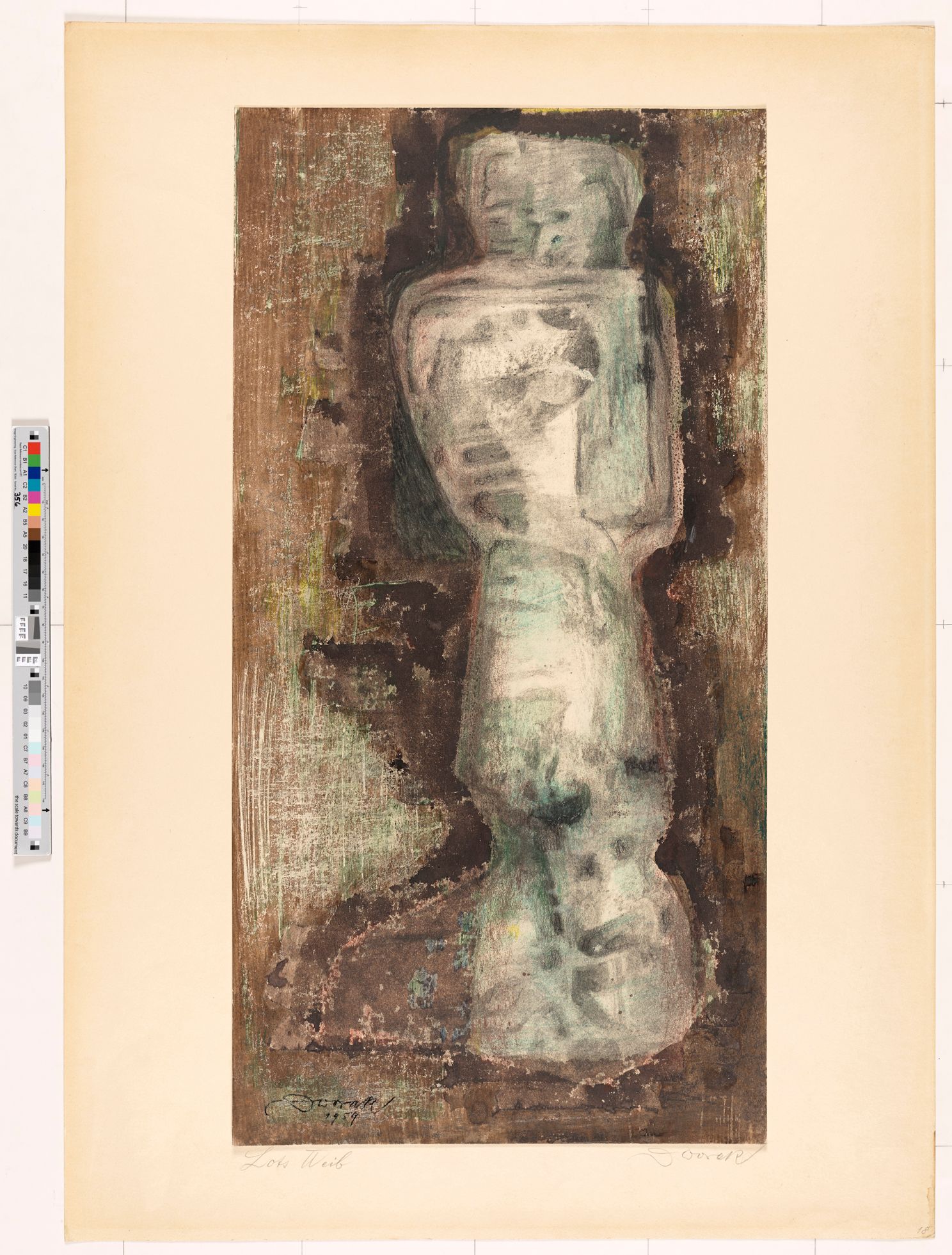 Abstraktes Bildmotiv. Uneben, eckige Figur auf braunem Untergrund. 