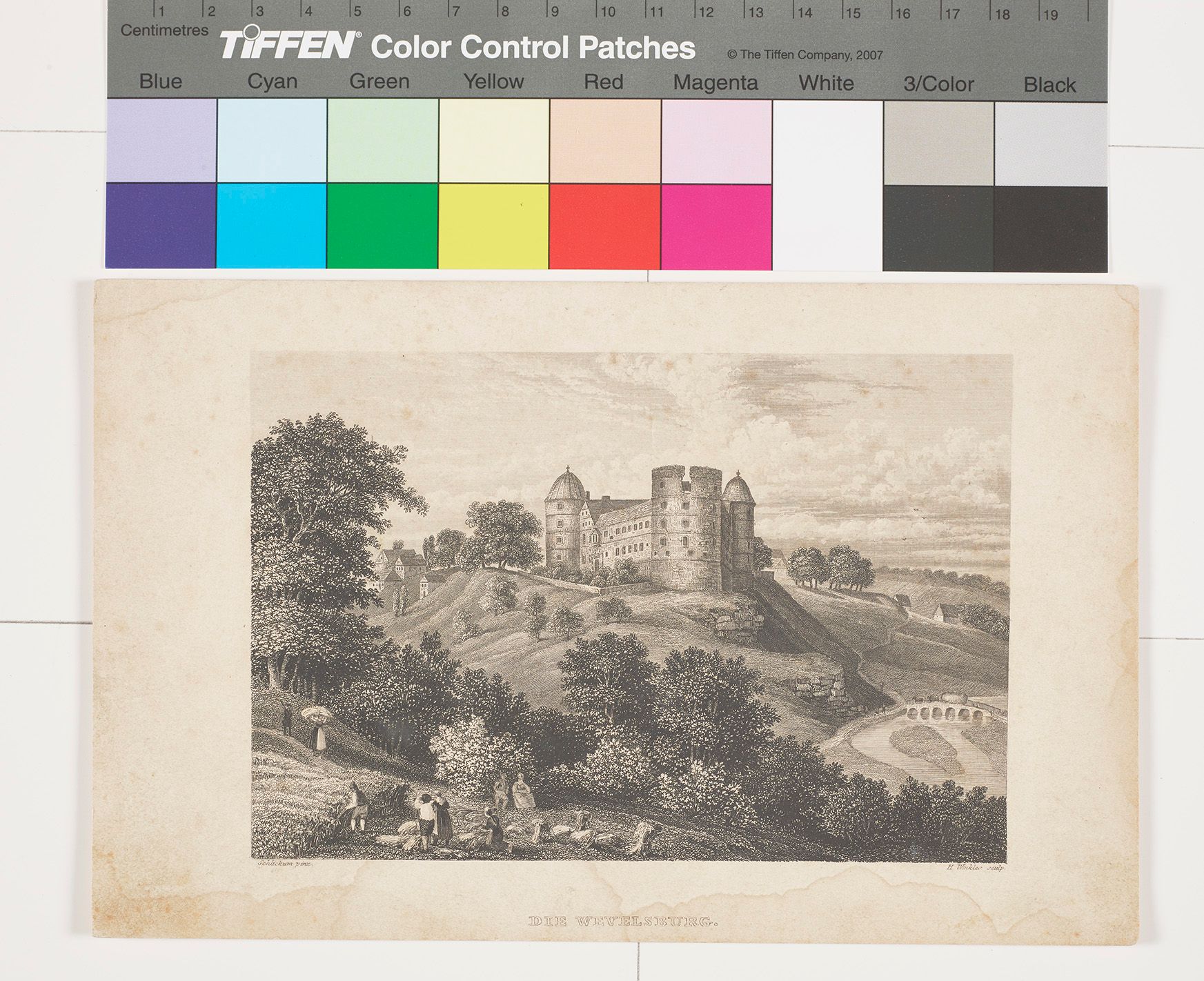 Landschaftsbild des Wewelsburgs mit Bauern. 