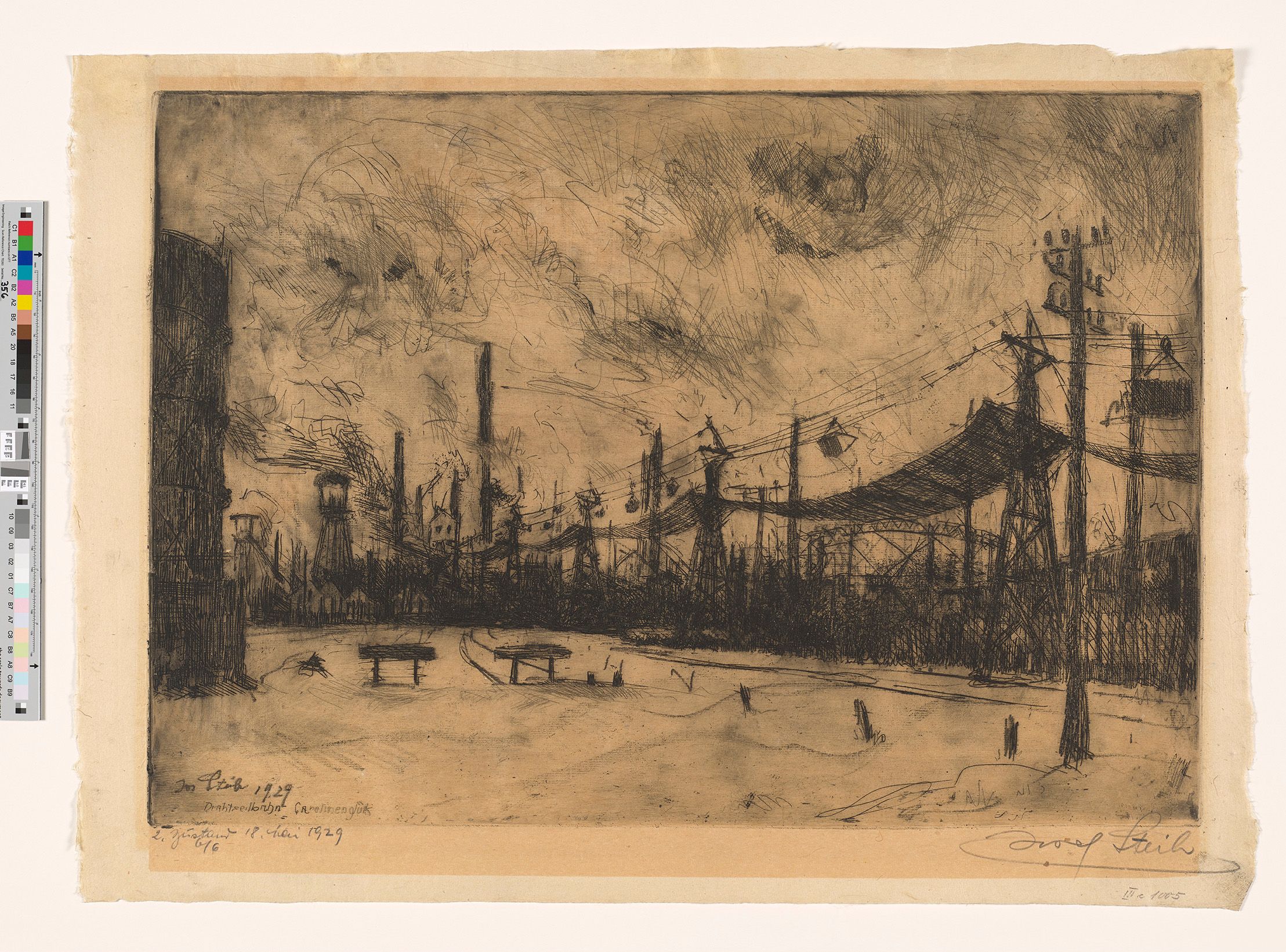 Radierung der Drahtseilbahn Carolinenglück. 