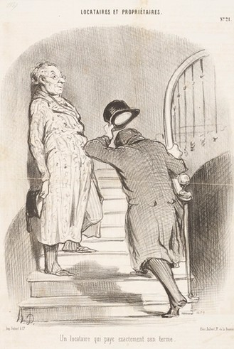 Zeichnung. Zwei Männer auf der Treppe.