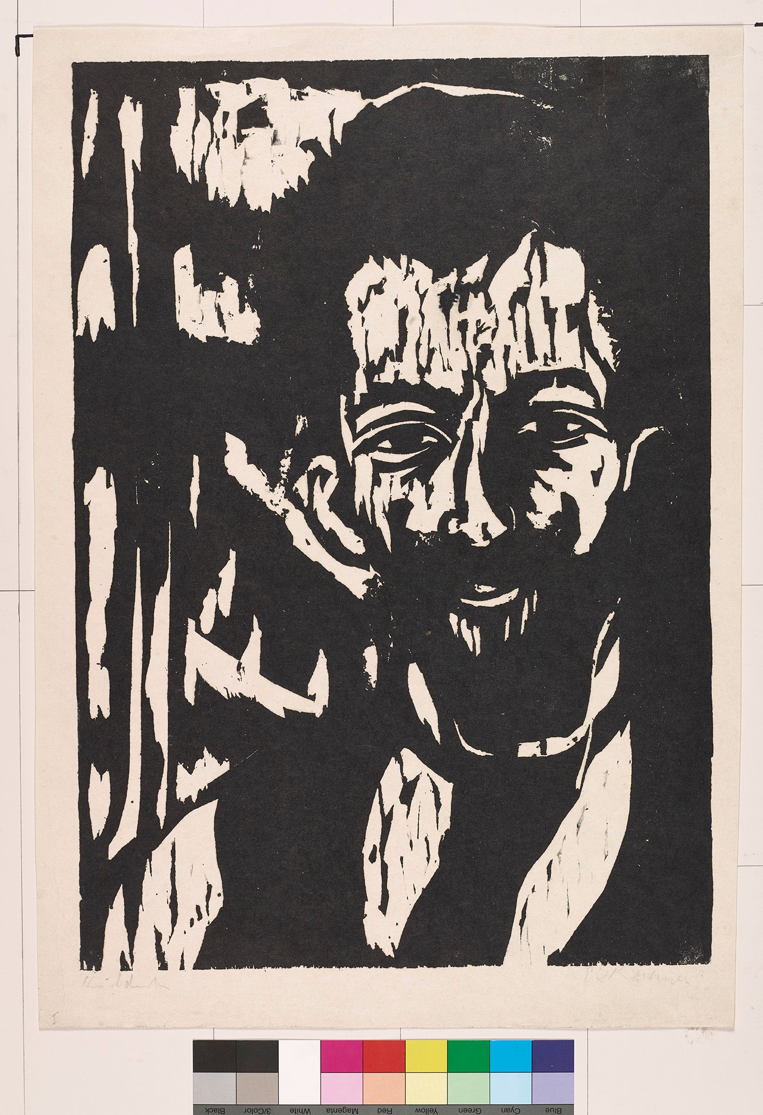 Abstraktes Portrait eines Mannes im Anzug und mit Bart (Schwarz-Weiß).