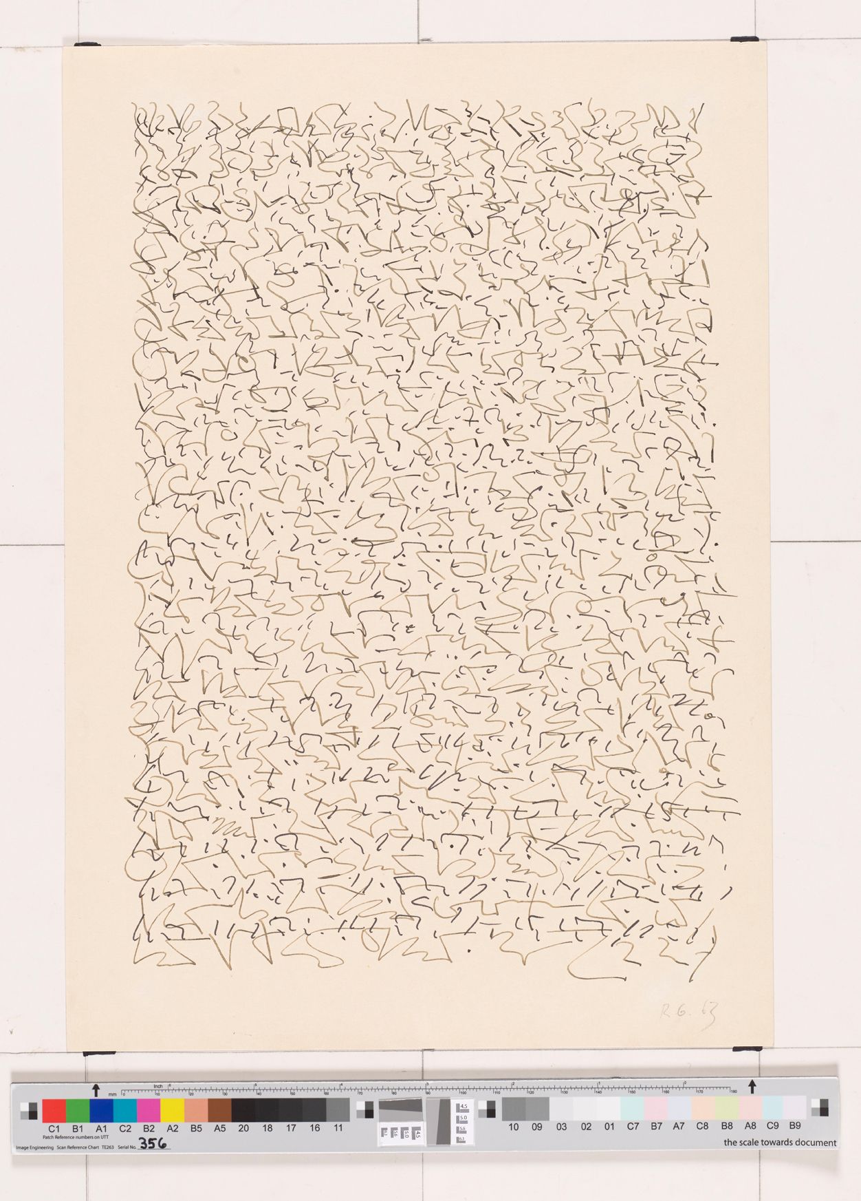 Abstraktes Bildmotiv. Ein Rechteck aus unleserlichen Zeichen.