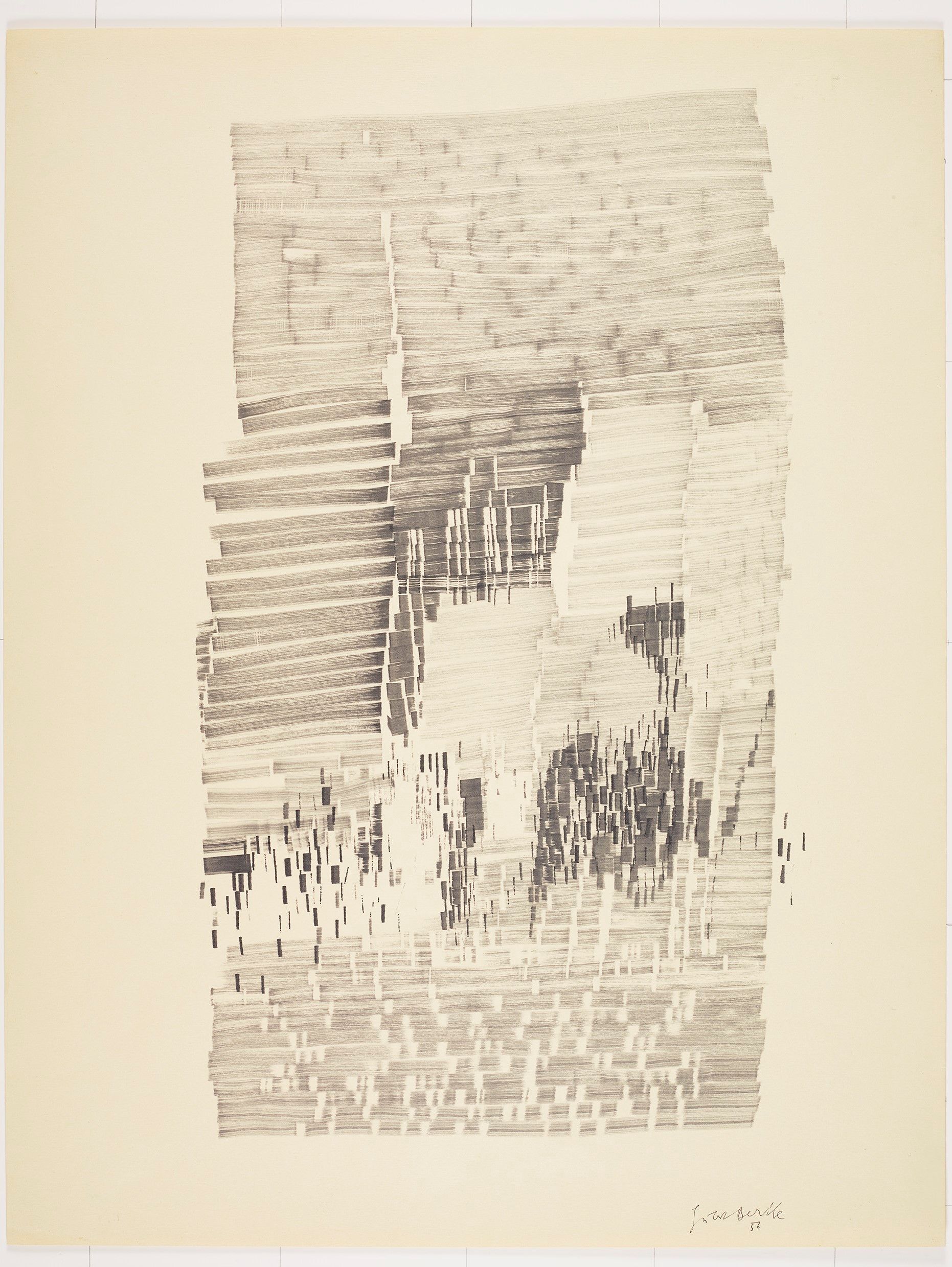 Abstraktes Bildmotiv. Waagerecht unebene Striche in unterschiedlichen Längen.