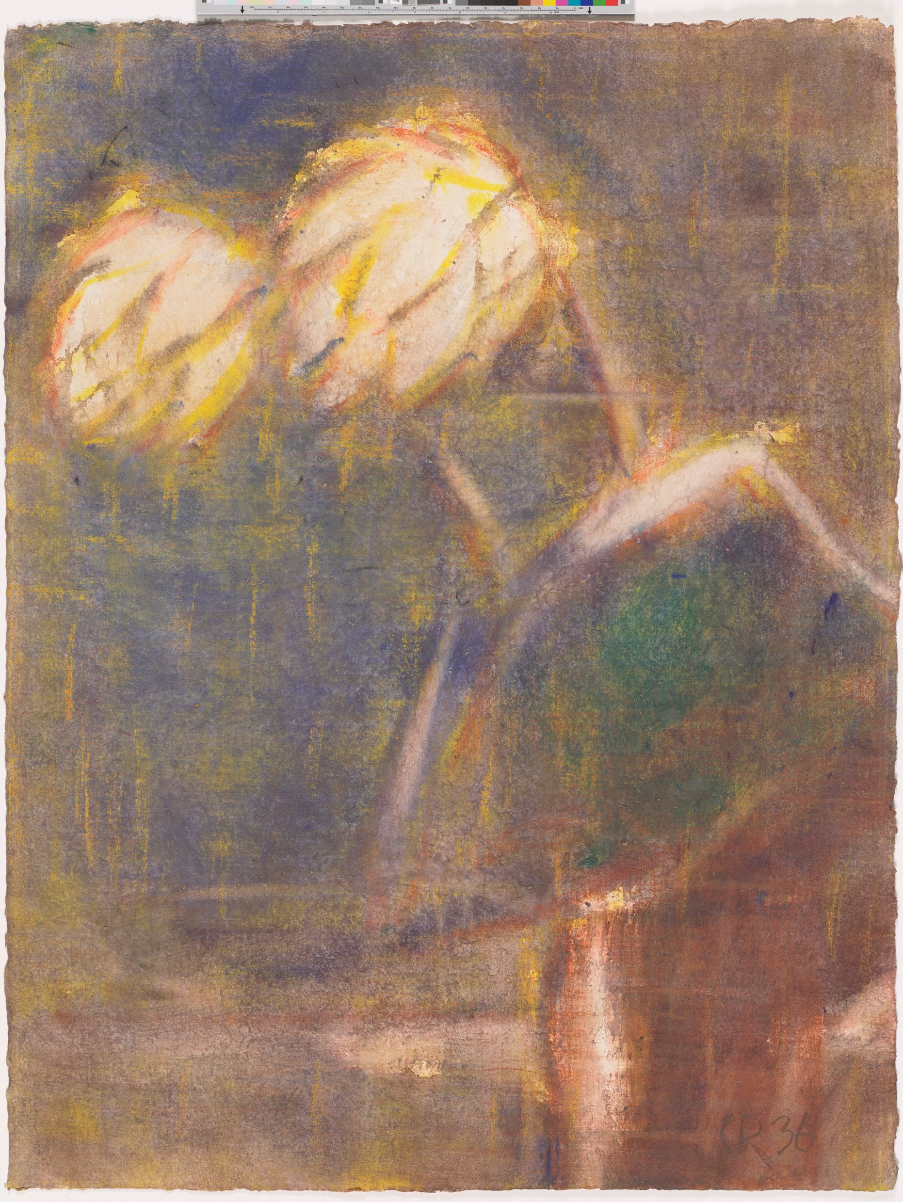 Aquarell von zwei Lotusblüten. Die Blüten sind leicht nach unten abgeknickt. 