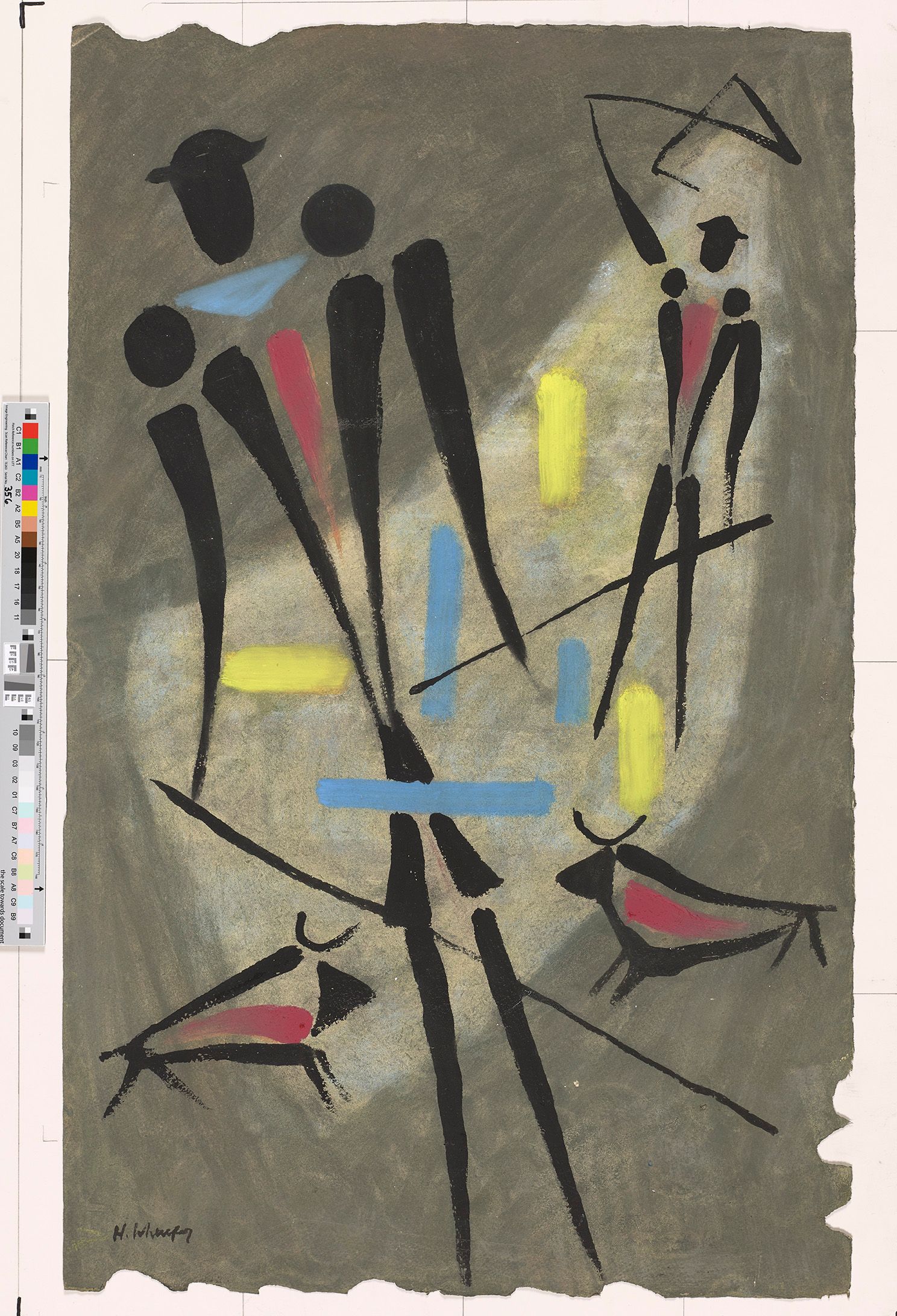 Abstraktes Bildmotiv. Im unteren Bildteil sind zwei Stiere zu sehen. Außerdem sind zwei Toreros abgebildet. 