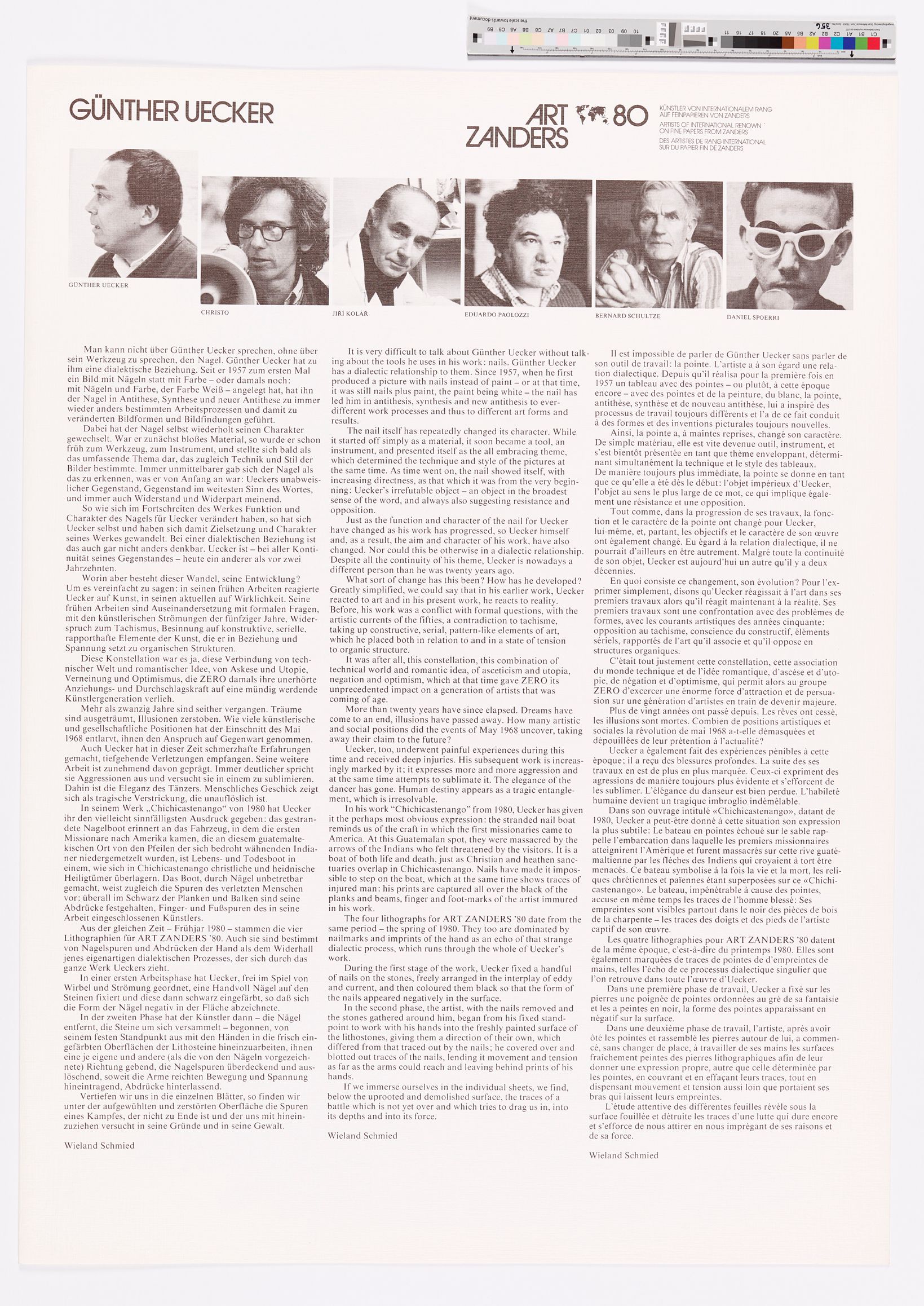 Text mit Werkabbildungen über den Künstler Günther Uecker von Wieland Schmied