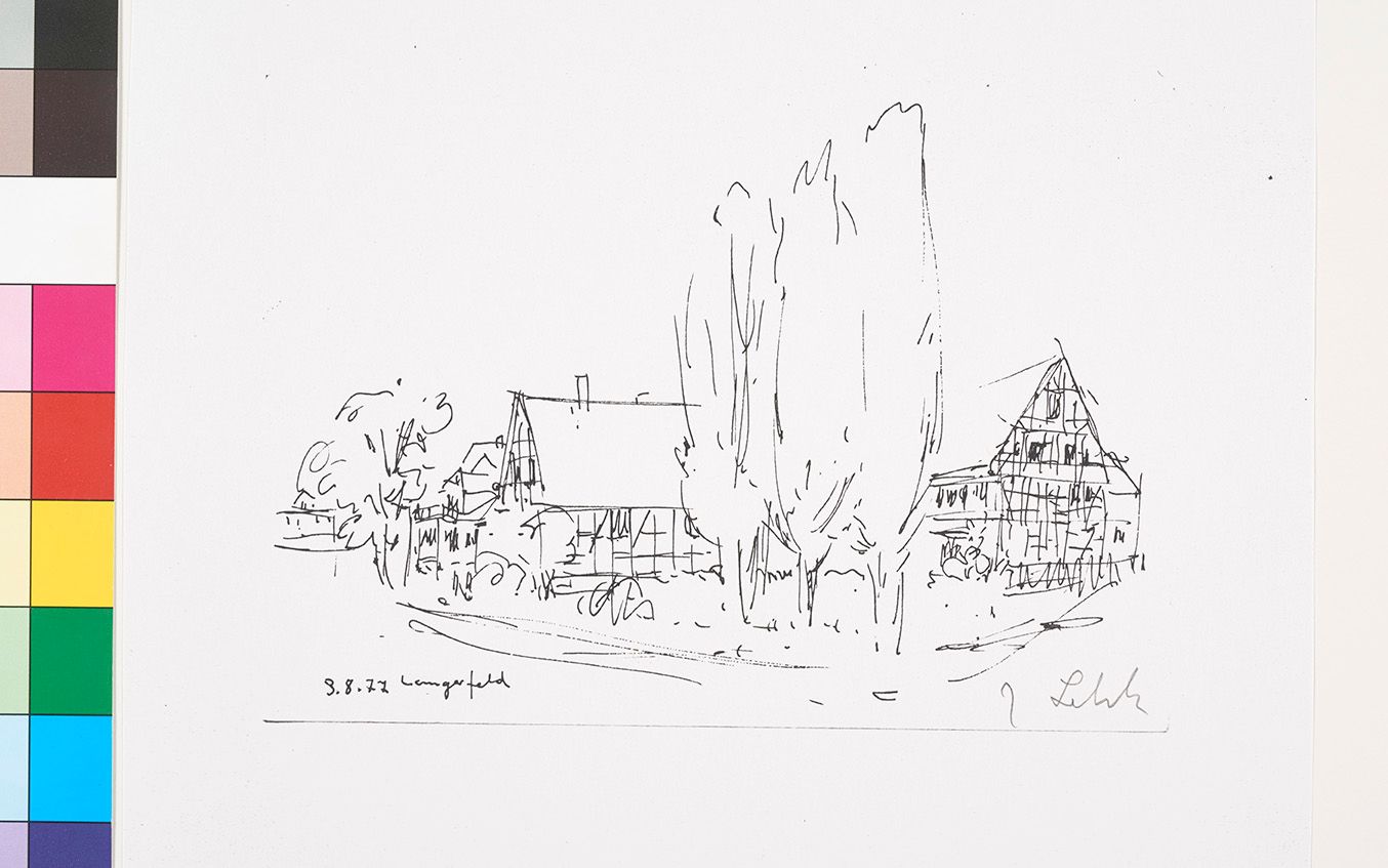 Schnelle Skizze von Fachwerkhäusern in Langenfeld.