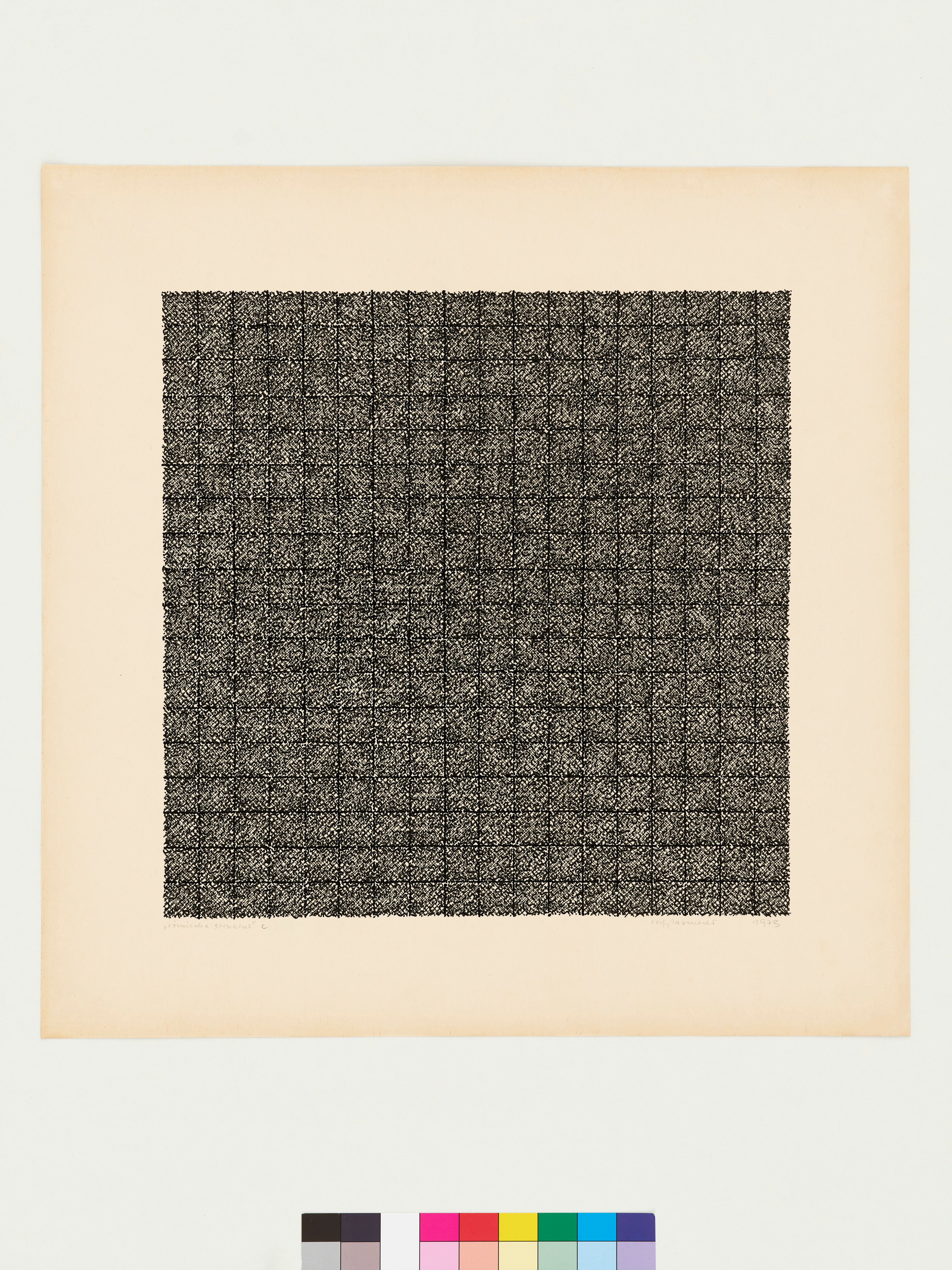 Abstraktes Bildmotiv. Ein Quadrat mit vielen kleinen Quadraten (grau).