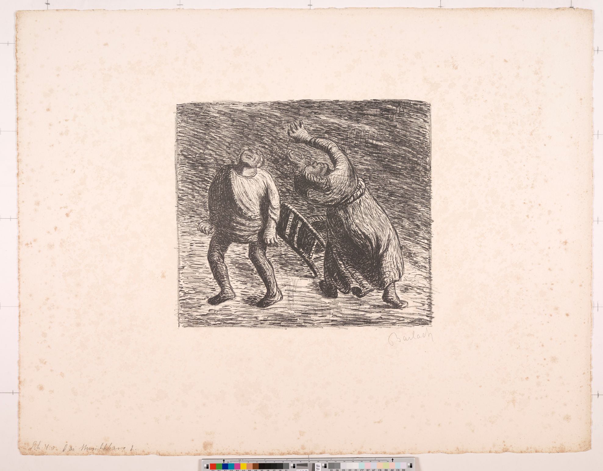 Zeichnung. Ein nach oben schauender Mann und eine nach hinten fallende Frau mit ihren Arme in der Luft.