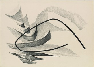 Abstraktes Bildmotiv mit runden und dreieckigen Formen.