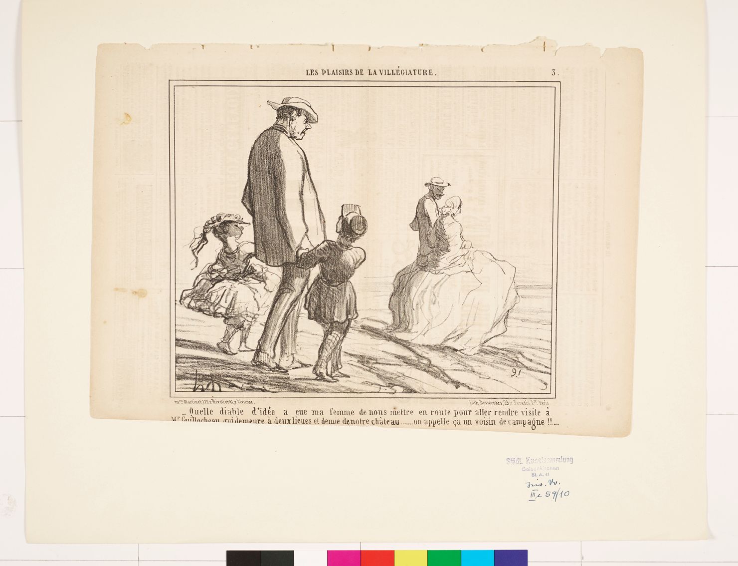 Zeichnung. Ein Mann mit zwei Kindern an der Hand. Vor ihnen läuft ein Paar.