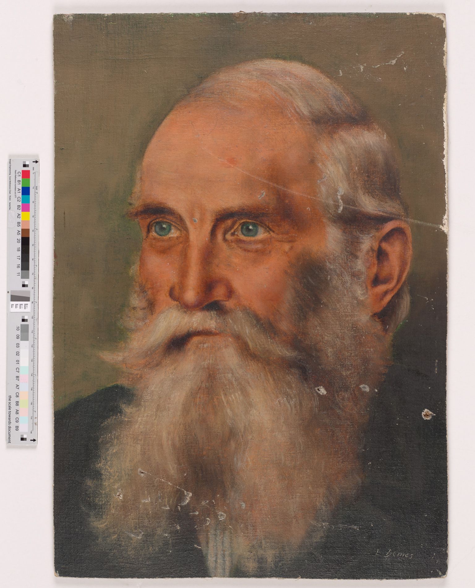 Der Bildträger zeigt das Portrait eines alten Mannes mit Bart. 