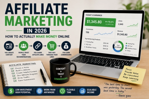 Affiliate marketing in 2026 showing how content, audience trust, affiliate links, product recommendations, and online sales generate commissions