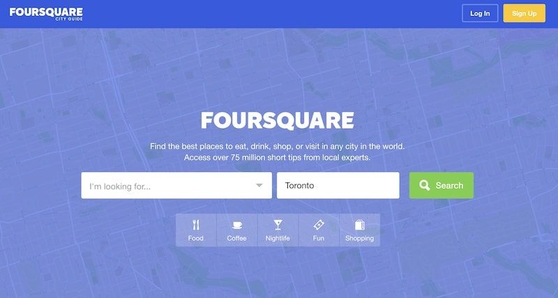 FFourSquare homepage
