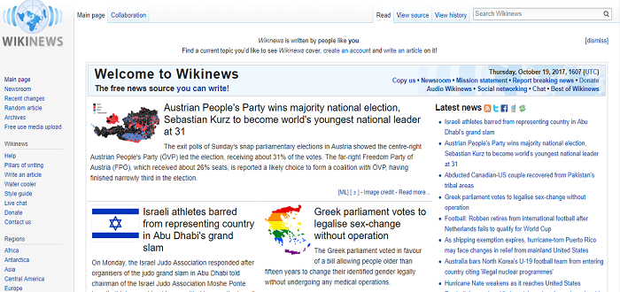 Screenshot of Wikinews website