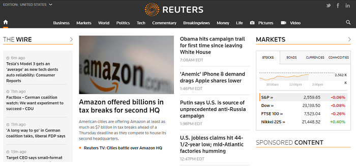 Screenshot of Reuters website