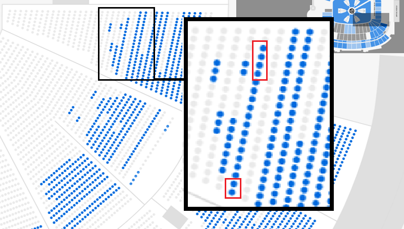 Ticket website seat map with available seats