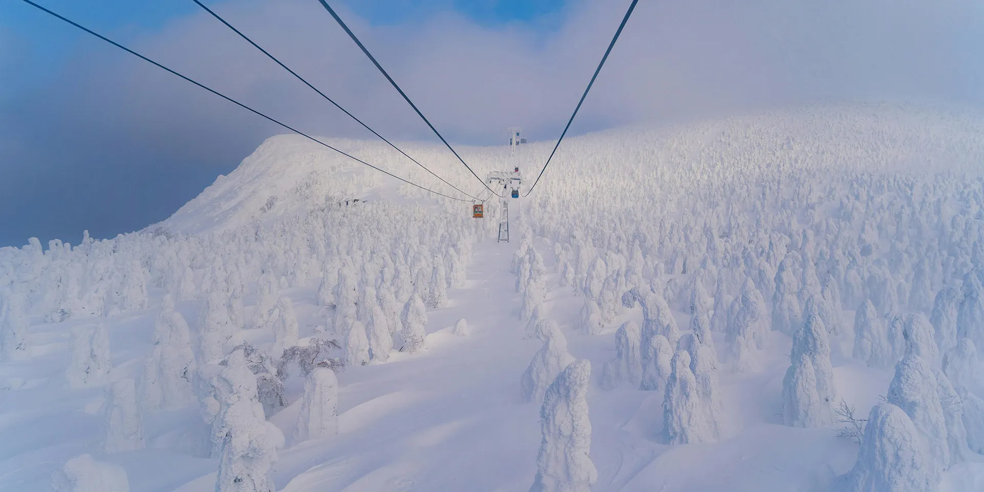 Riding above the snow monsters at Zao Onsen