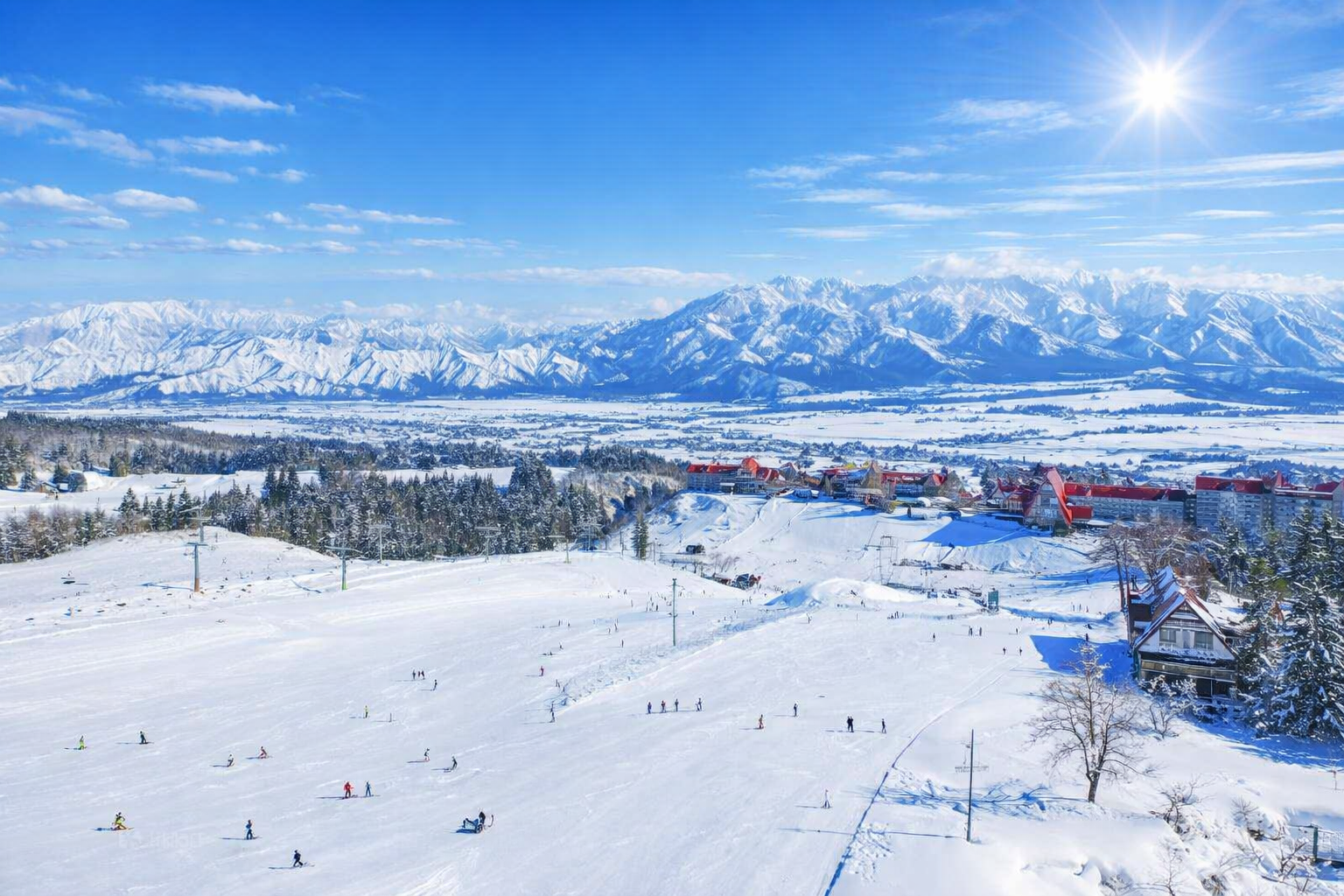 Echigo Yuzawa  ski resort from above on a beautiful day