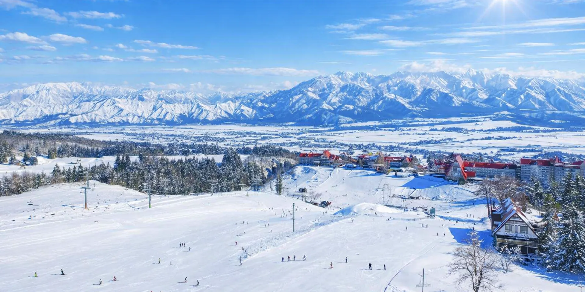 Echigo Yuzawa ski resort from above on a beautiful day