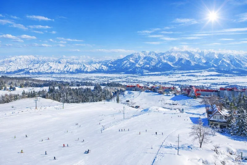 Echigo Yuzawa ski resort from above on a beautiful day