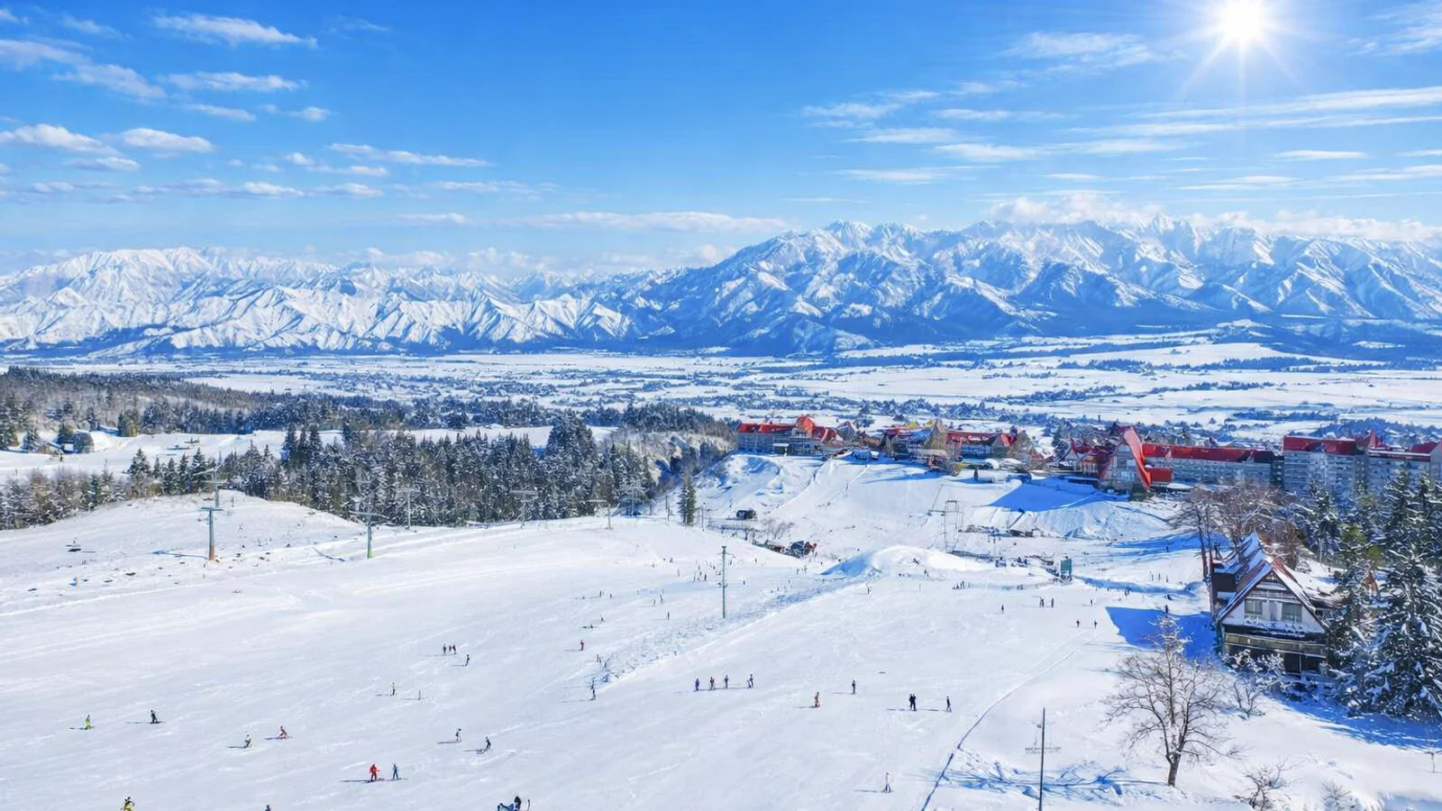 Echigo Yuzawa ski resort from above on a beautiful day