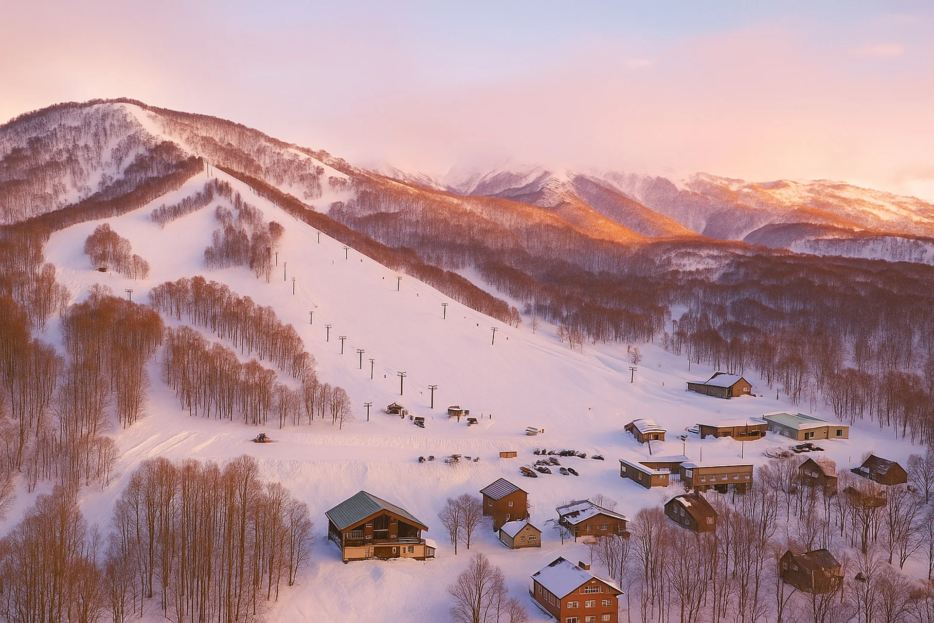 Niseko Moiwa base with Mt Yotei on beautiful evening