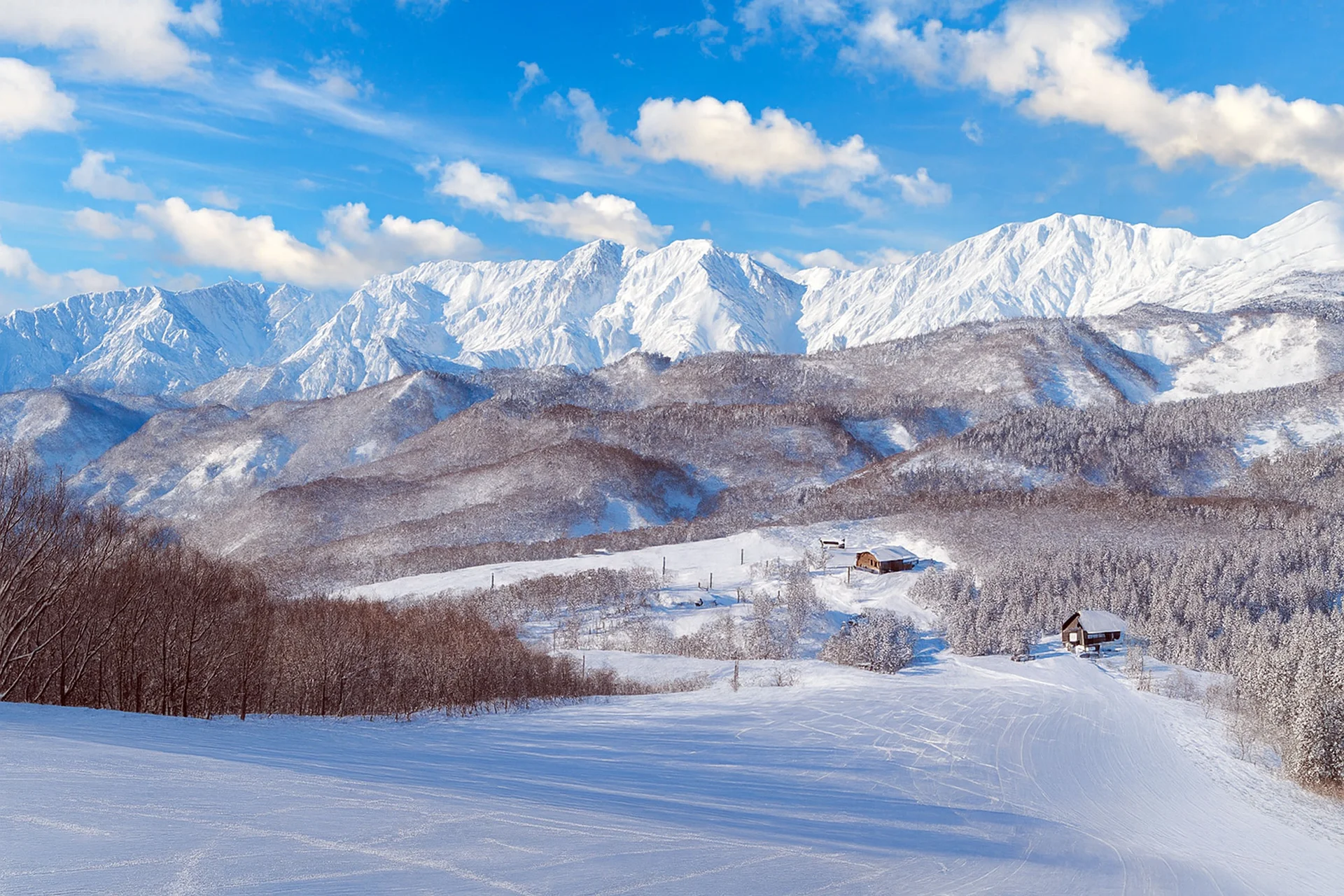 Magnificent views of the valley from a ski run at Tsugaike Kogen