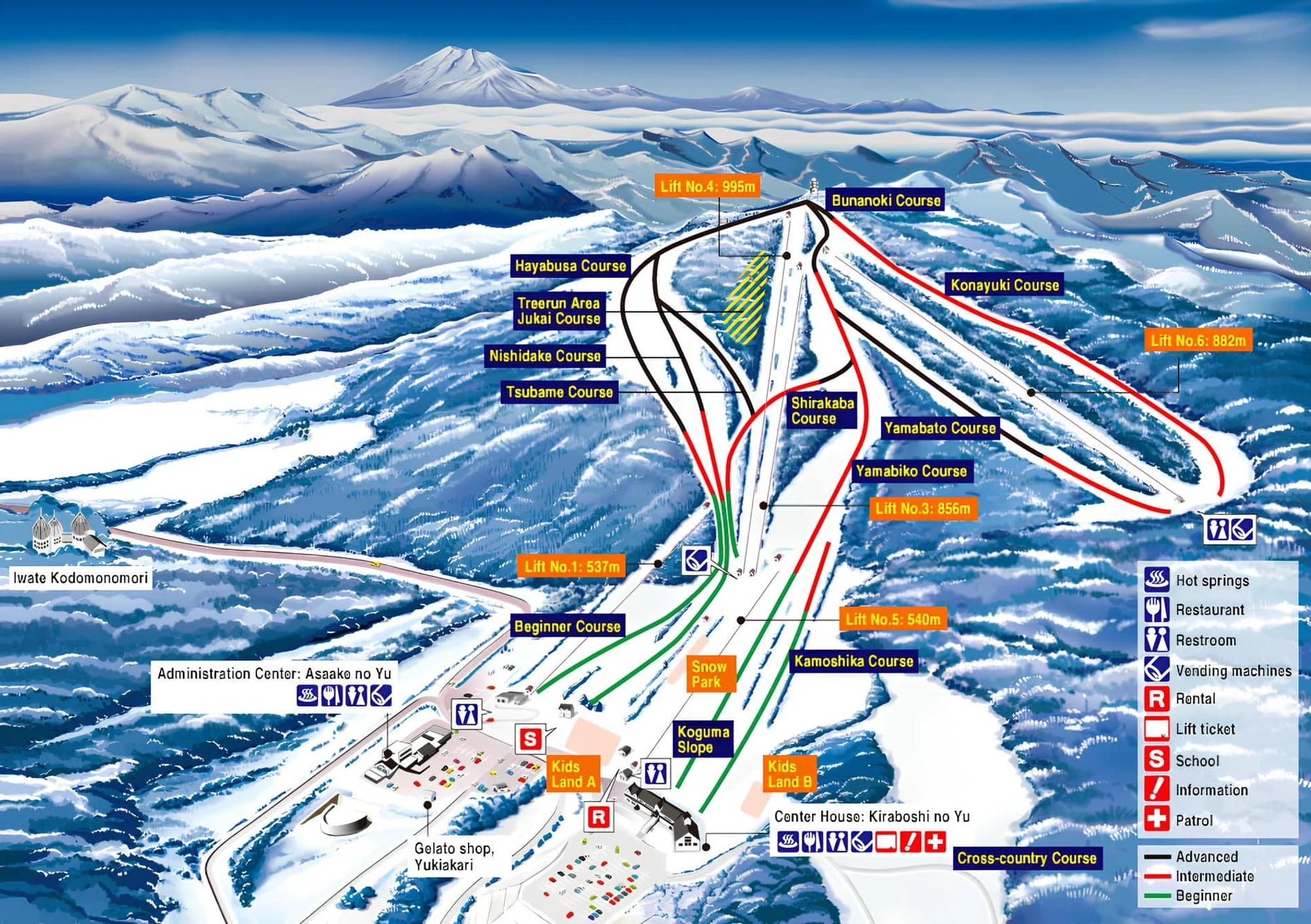 Okunakayama Kogen Ski and Trail Map