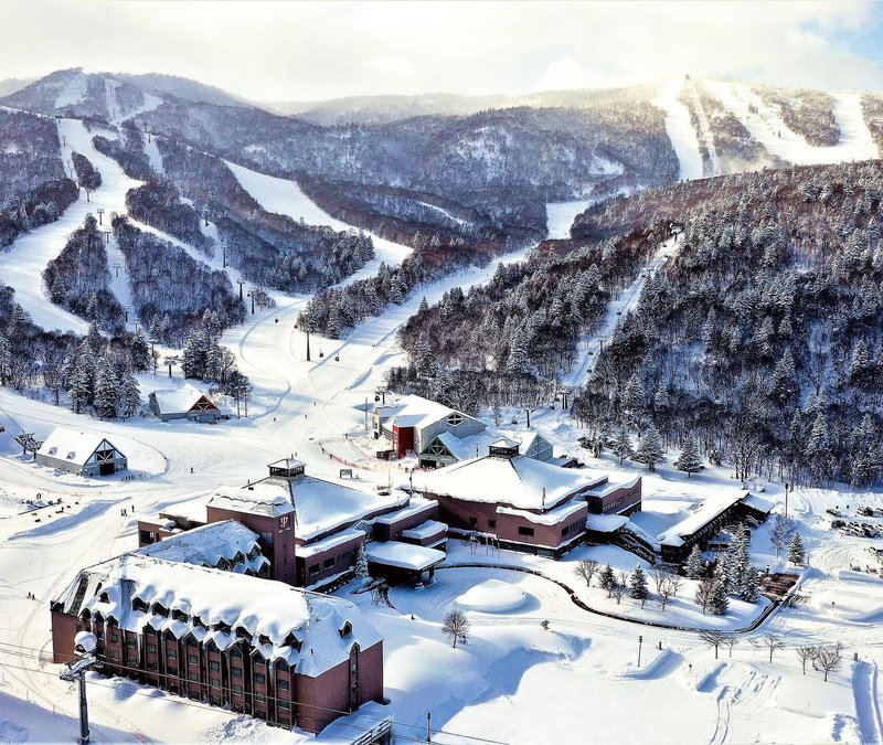 Kiroro village and ski runs from above