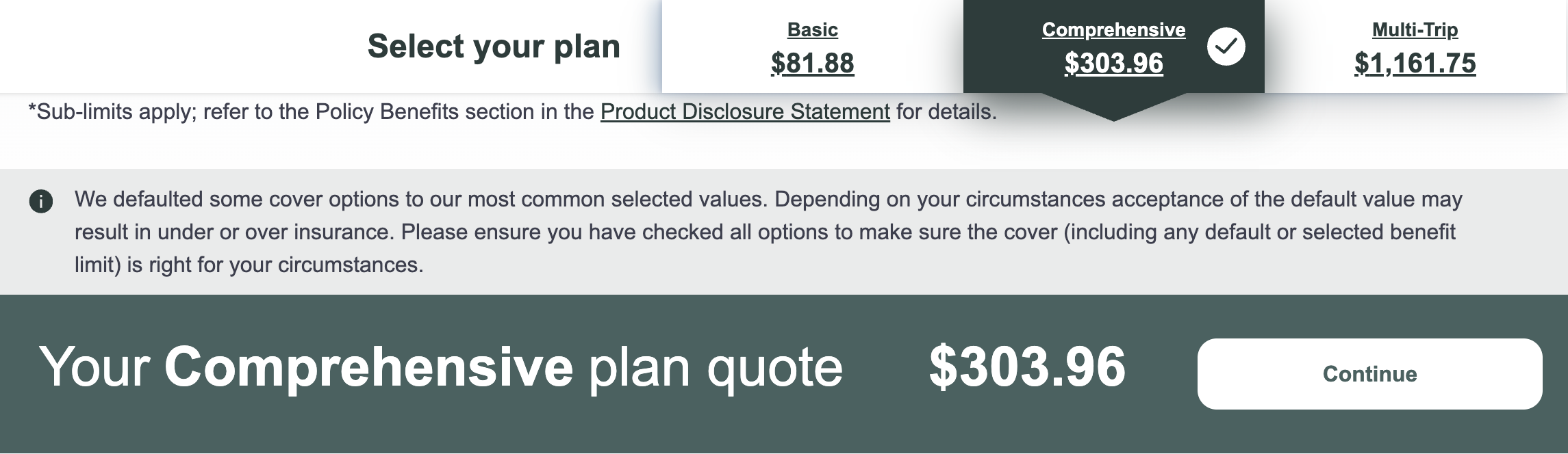 Travel Insurance Direct quote for a family of four travelling to Japan from 3 to 9 January 2027: Comprehensive plan A$303.96