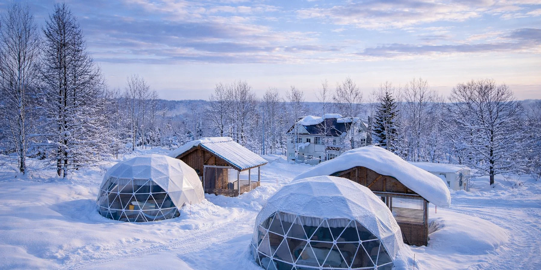Glamping tents in the snow