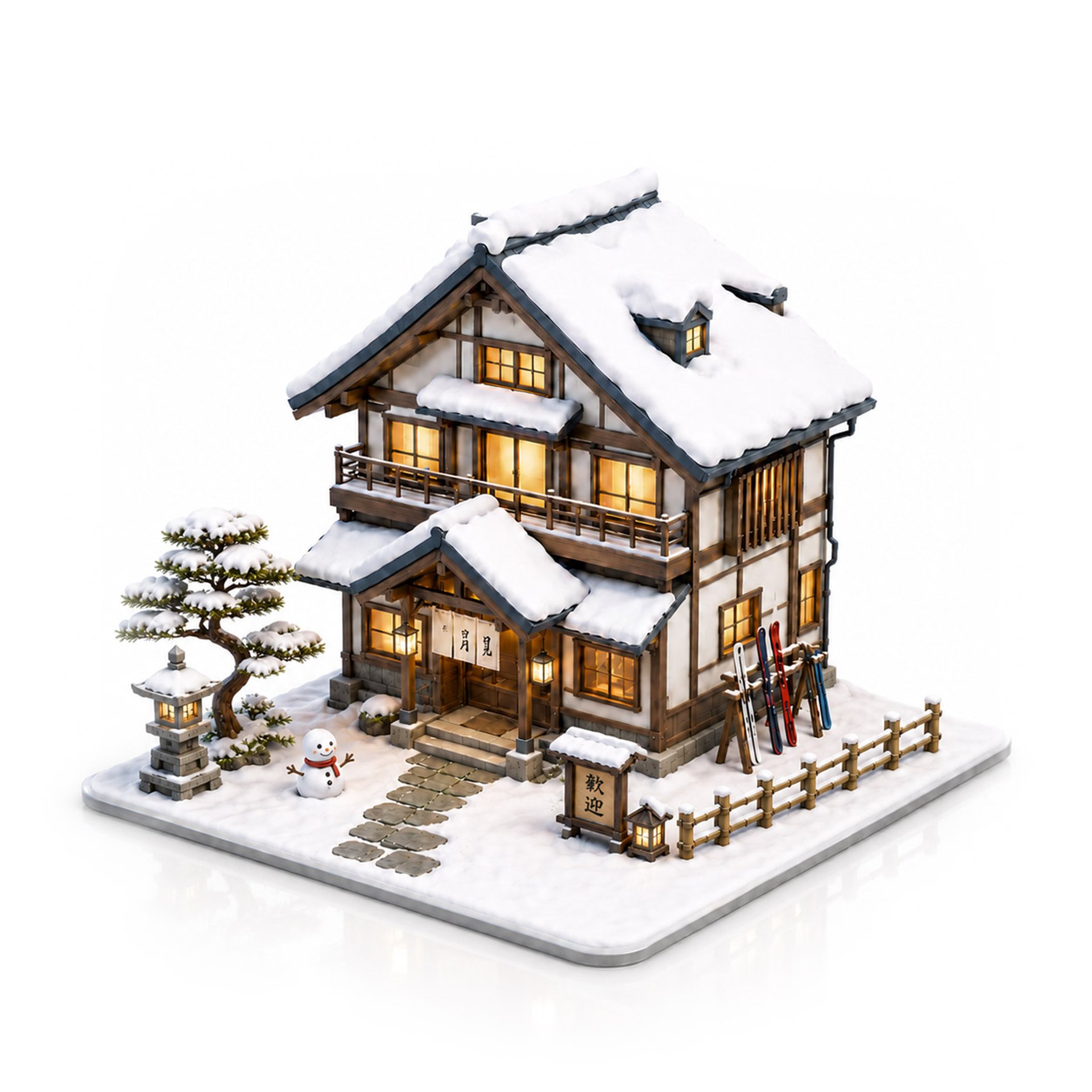 3D render of Pension accommodation in Japan
