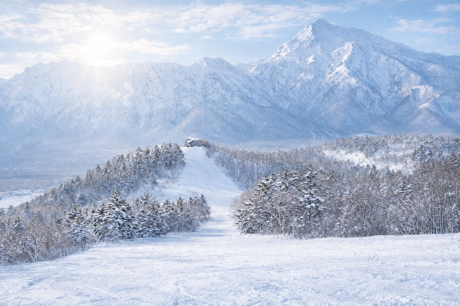 Togakushi ski run on an amazing blue bird day