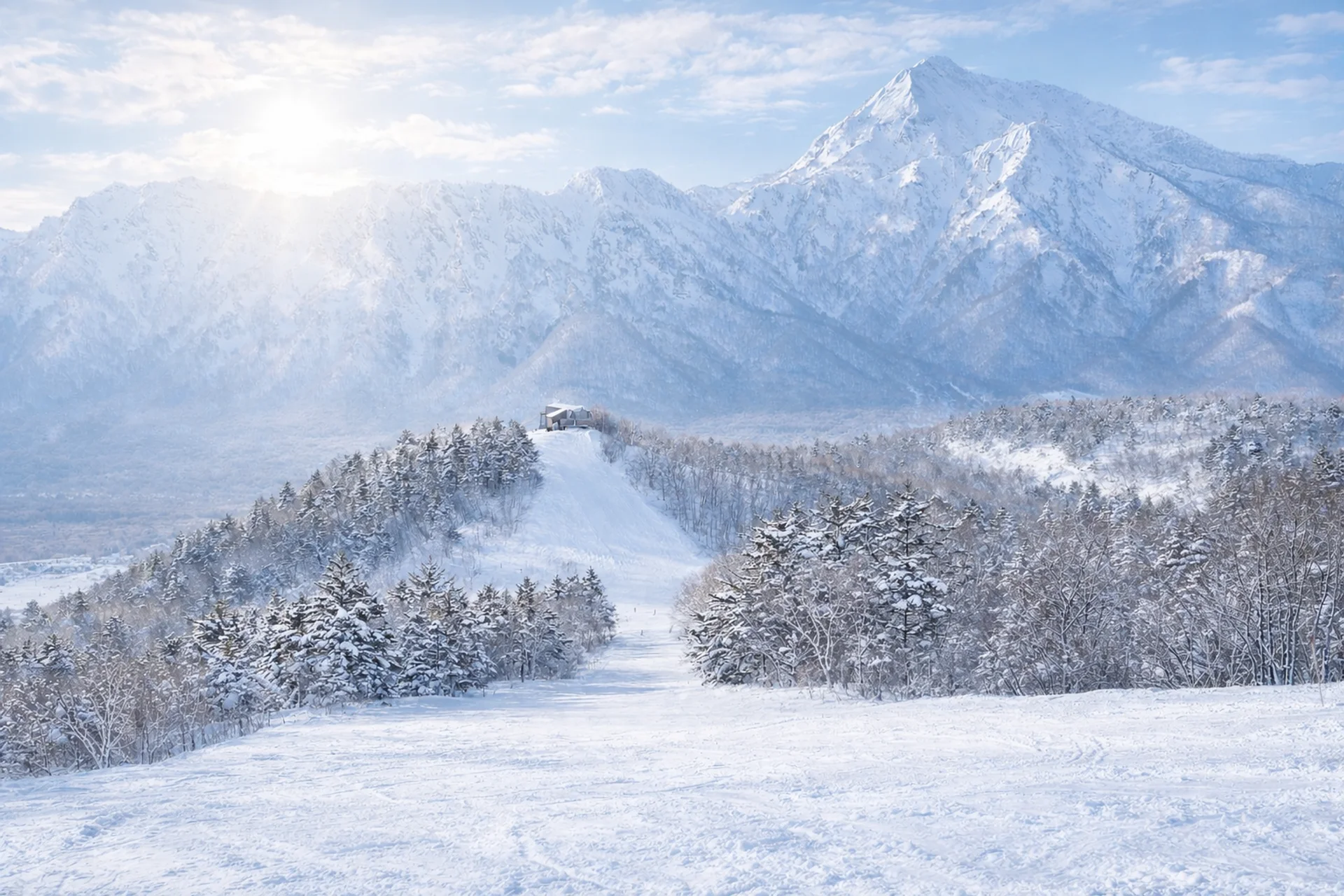Togakushi ski run on an amazing blue bird day