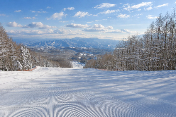 Looking down a ski trail at Chateraise Ski Valley Koumi