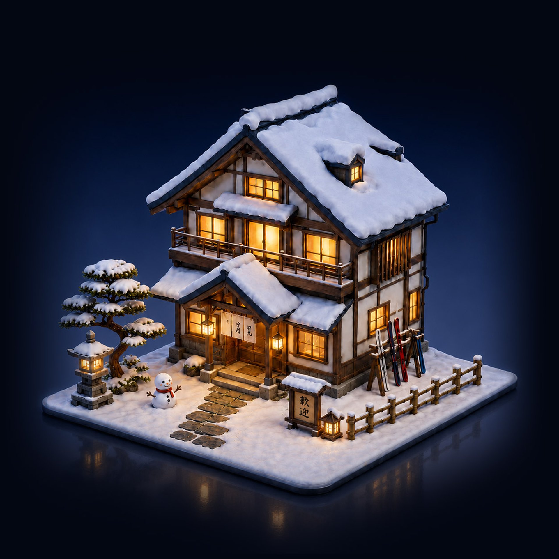 3D render of Pension accommodation in Japan