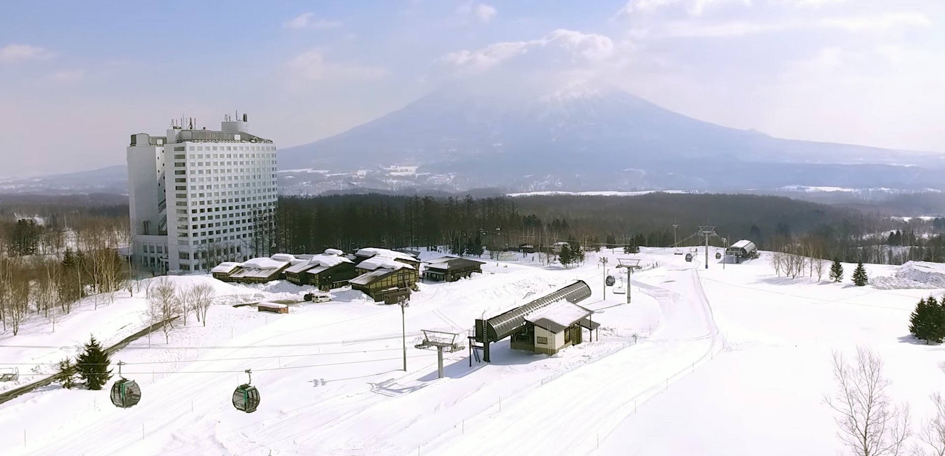 Niseko Village from above with gondola in action