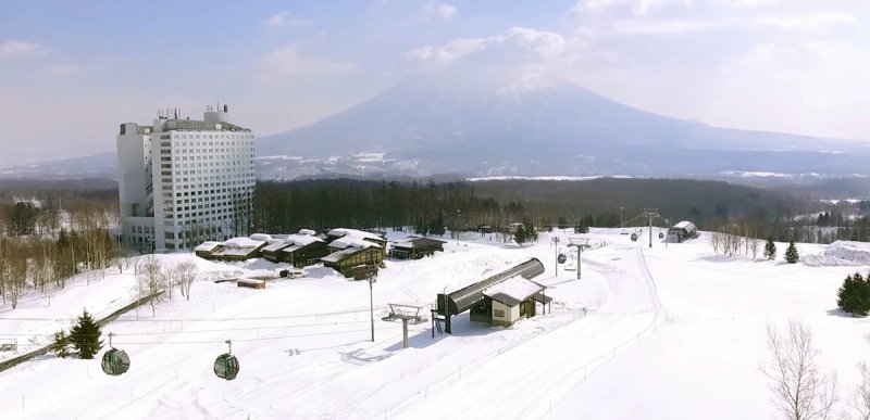 Niseko Village from above with gondola in action