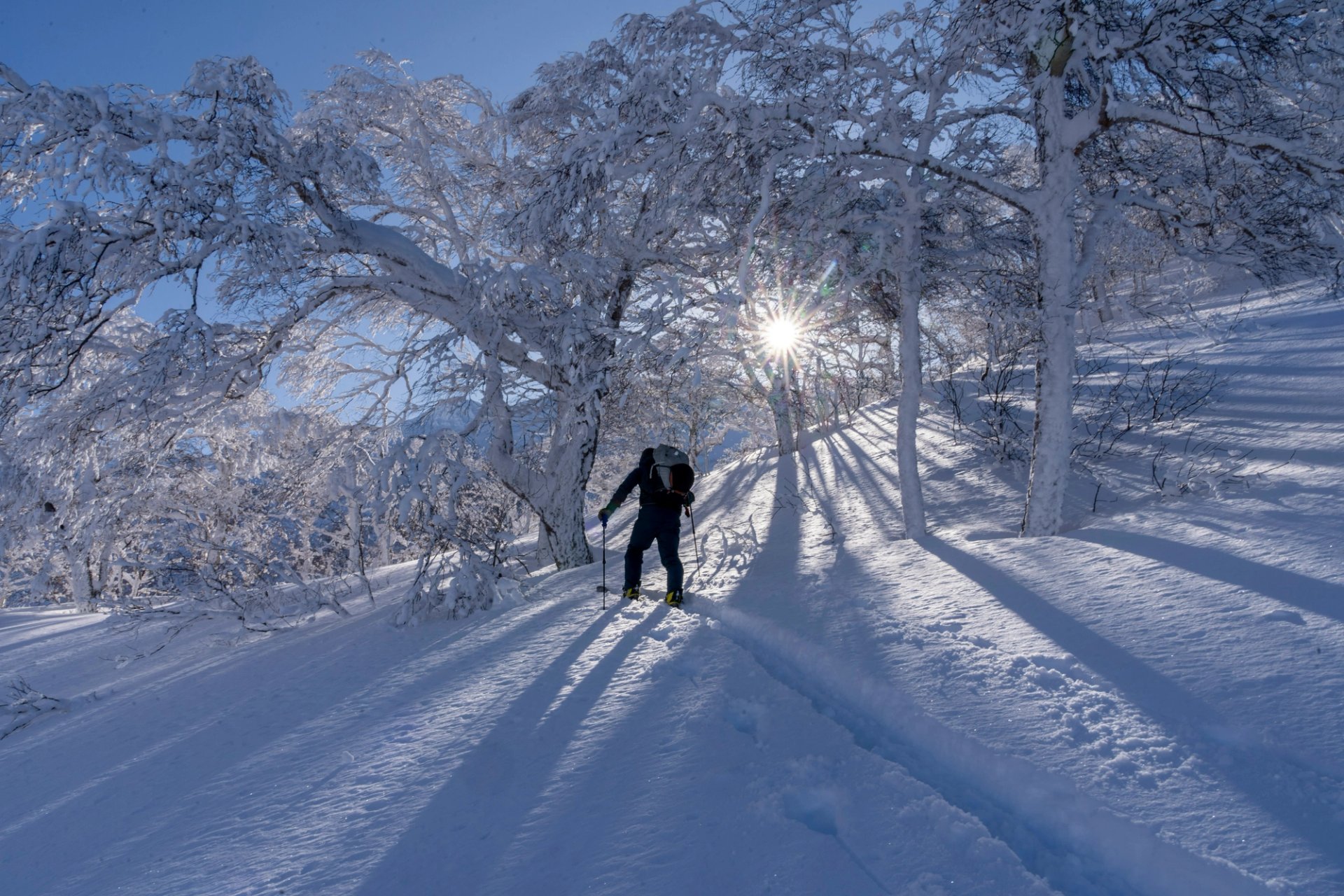 Skier taking on the backcountry, Gifu