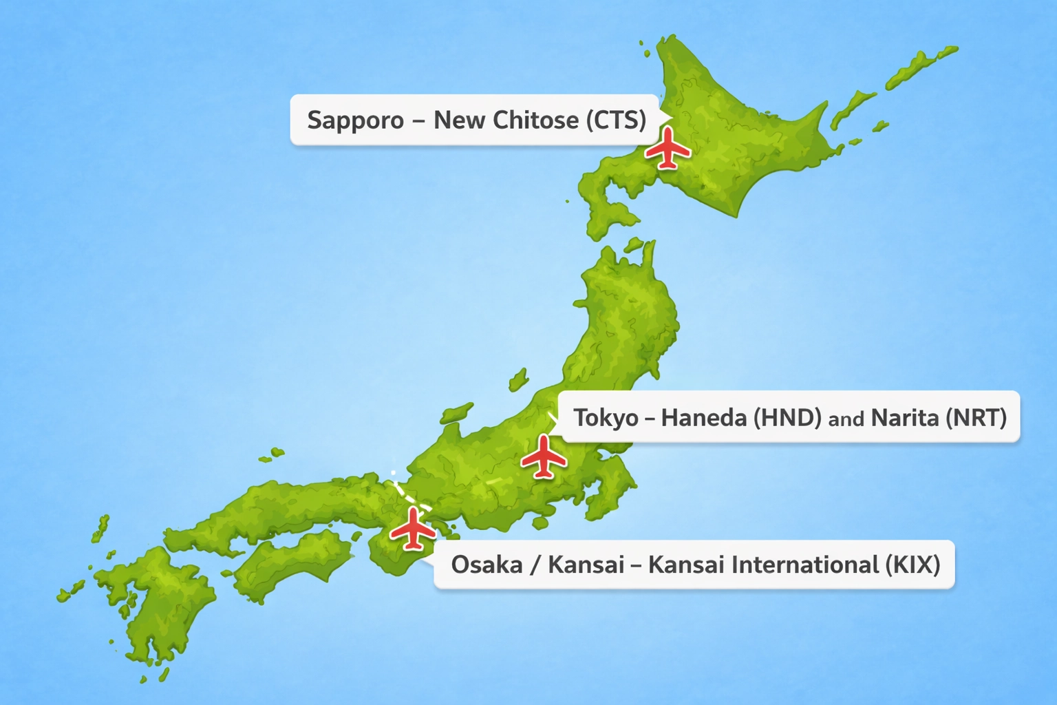 Map of airports in Japan