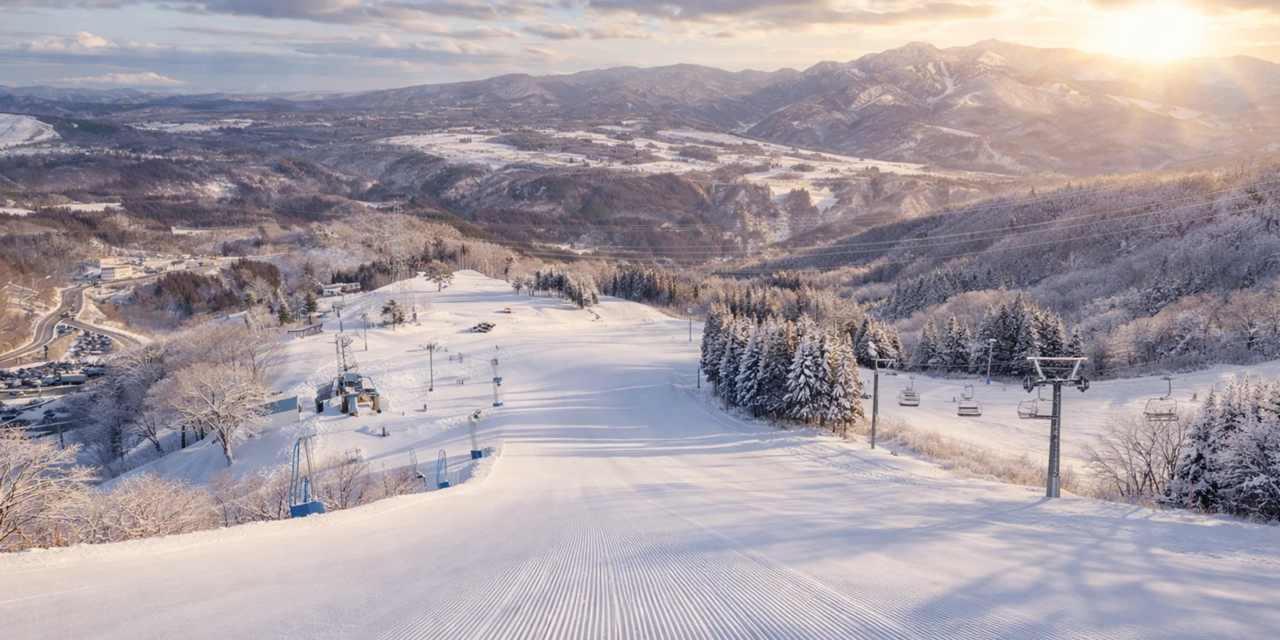 Empty ski run in Japan with no crowds