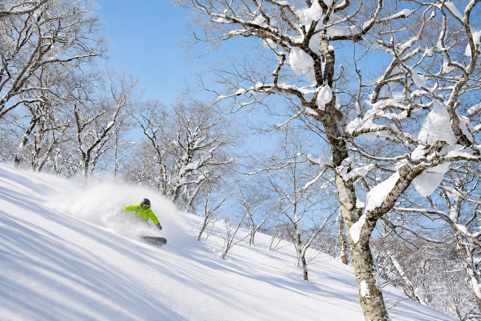 Snowboarder enjoying some japow in the trees 