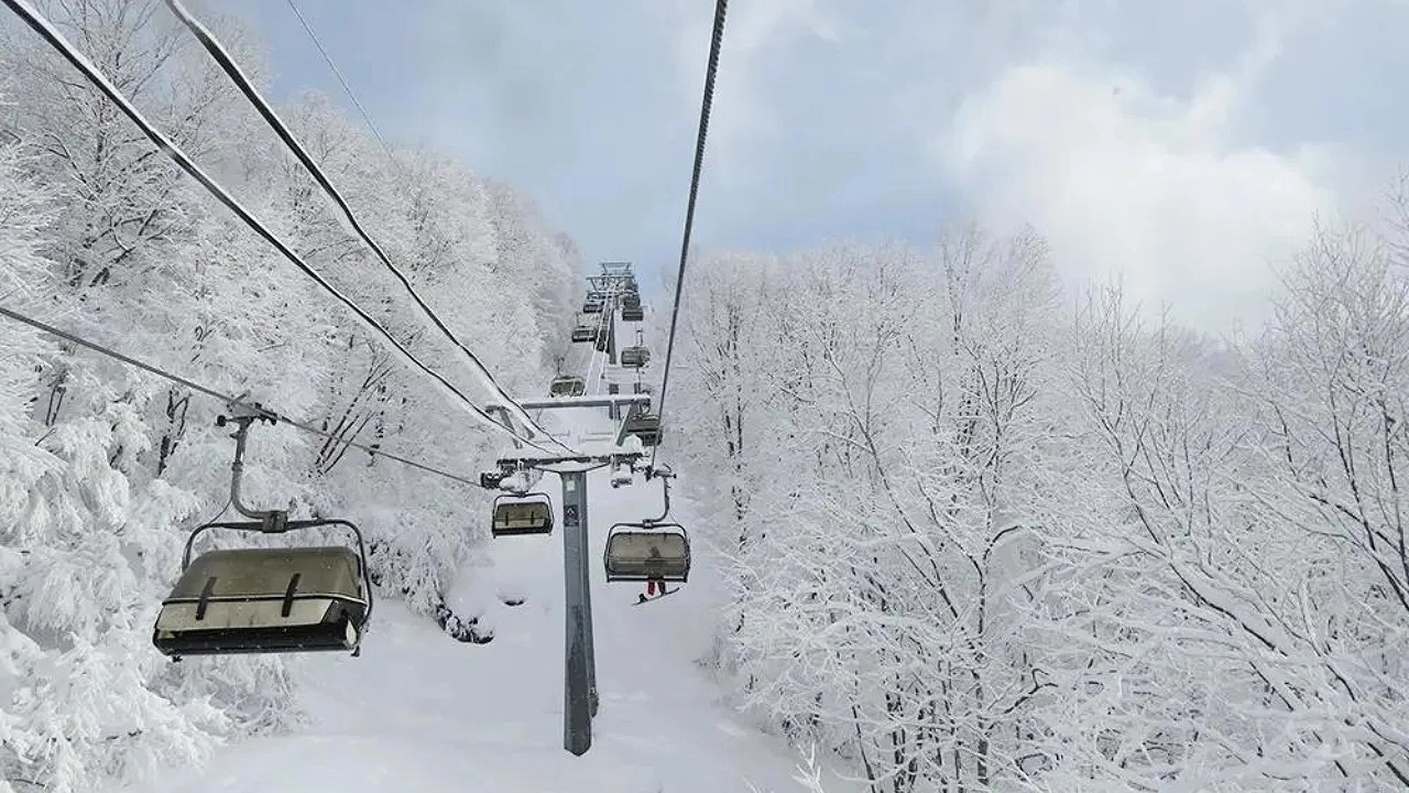 chairlift at Madarao surrounded by snow kissed trees