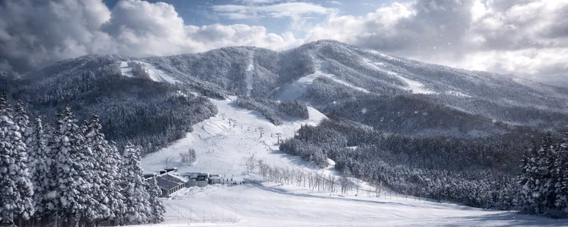 Looking up the ski runs at Meiho Ski resort