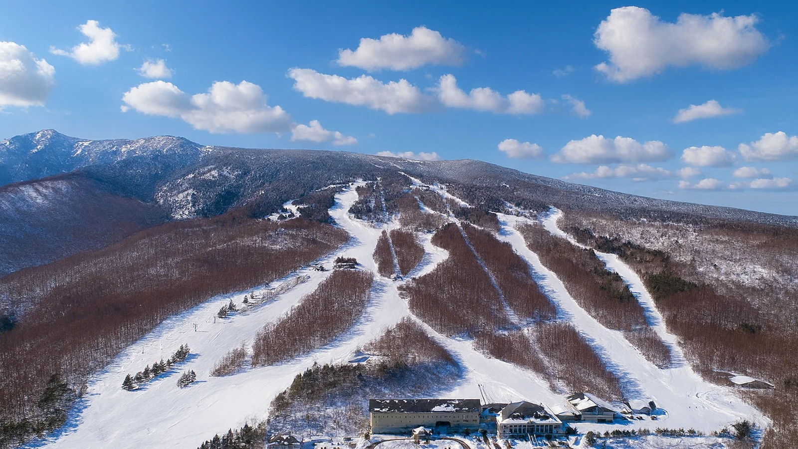 View of the resort and ski runs at Palcall Tsumagoi