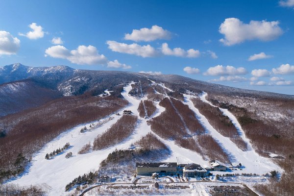 View of the resort and ski runs at Palcall Tsumagoi