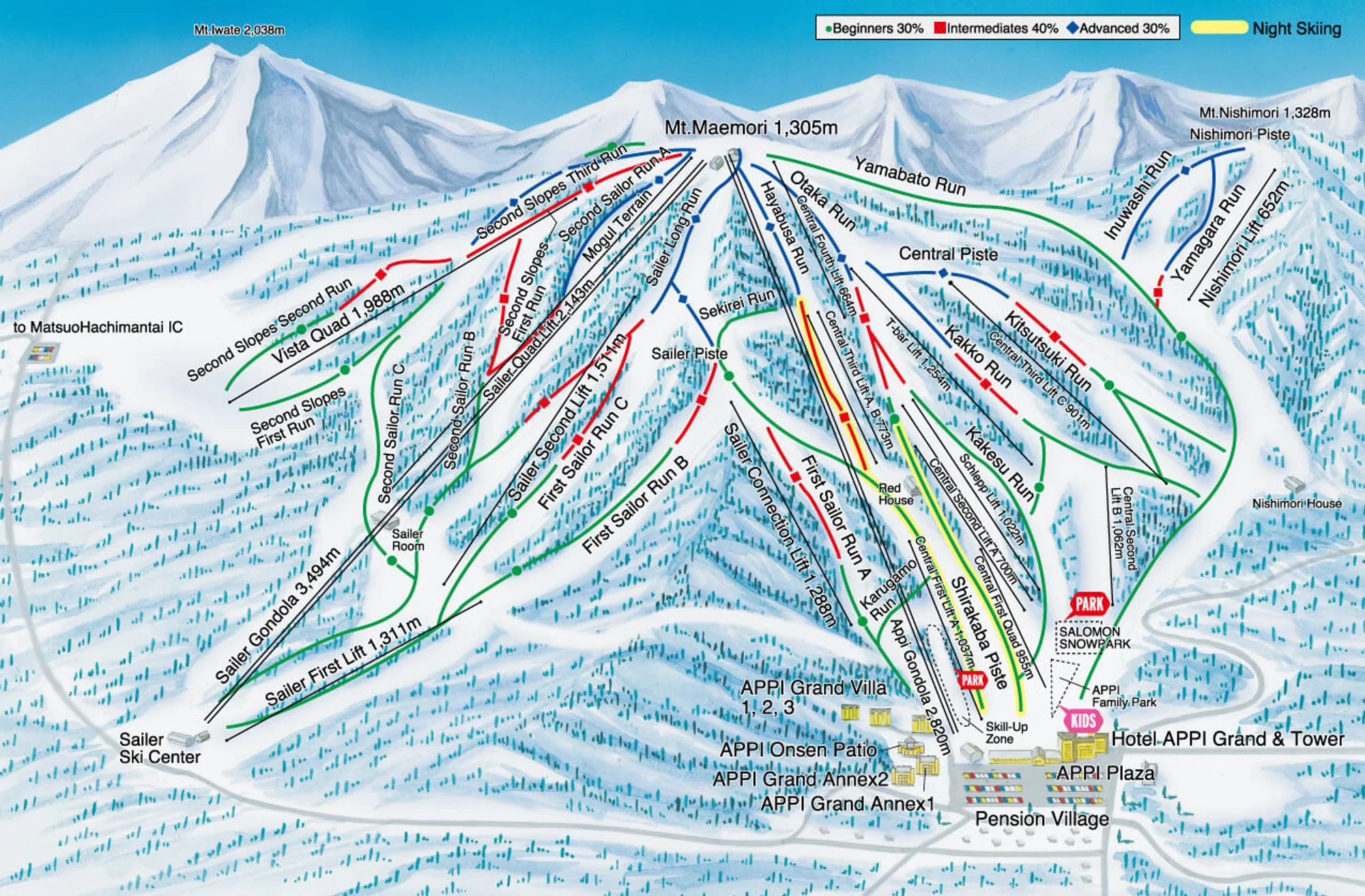 Appi Kogen ski and trail map