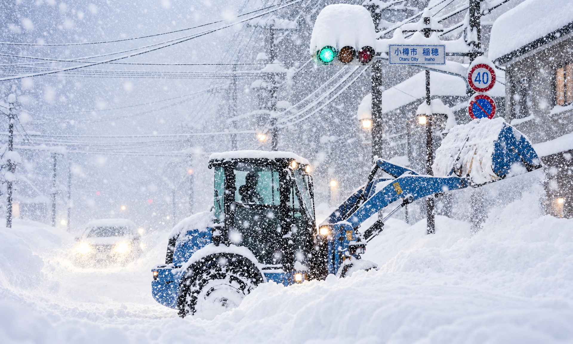Heavy snow falling on a Japanese ski slope